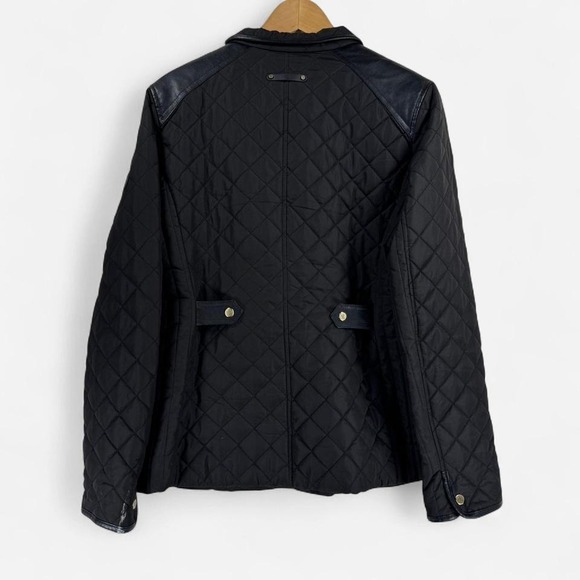 Ralph Lauren Quilted Jacket Womens Medium Black Snap Front Riding Coat - Picture 2 of 8